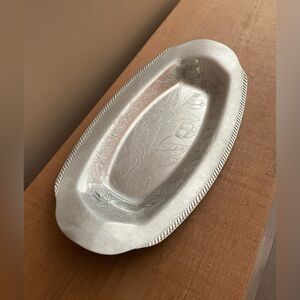 Vintage Aluminum Boat-Shaped Serving Tray with Floral Etchings